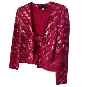 St John Couture PINK SEQUIN SANTANA KNIT TIE FRONT CARDIGAN SZ 4